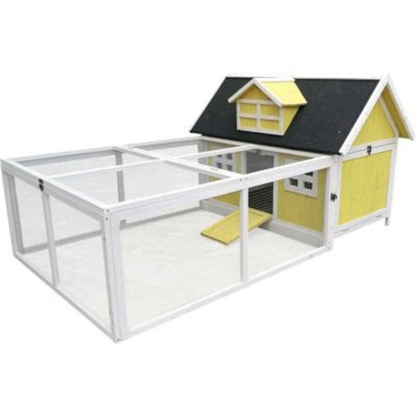 Almo Fulfillment Services Llc Hanover Outdoor Wooden Chicken Coop with Ramp, Large Wire Mesh Run and Waterproof Roof HANCC0103-YEL